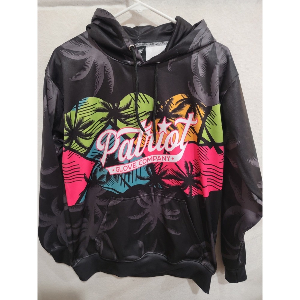 Patriot Glove Co Hoodie SZ M Black Neon Tropical Palm Tree Performance Pullover
